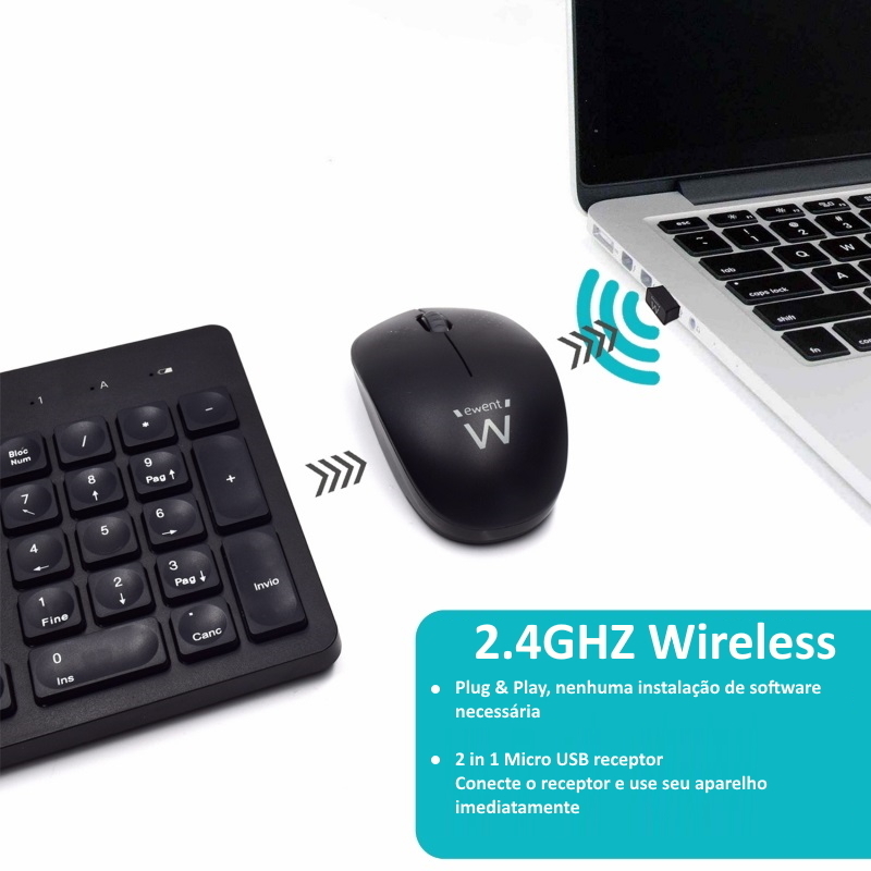 Ewent - Teclado + Rato Ewent Wireless PT Black