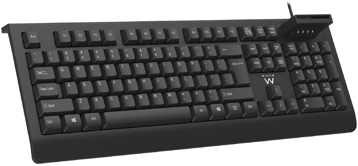 Ewent - Teclado Ewent EW3287 com Smart Card Reader USB PT Preto