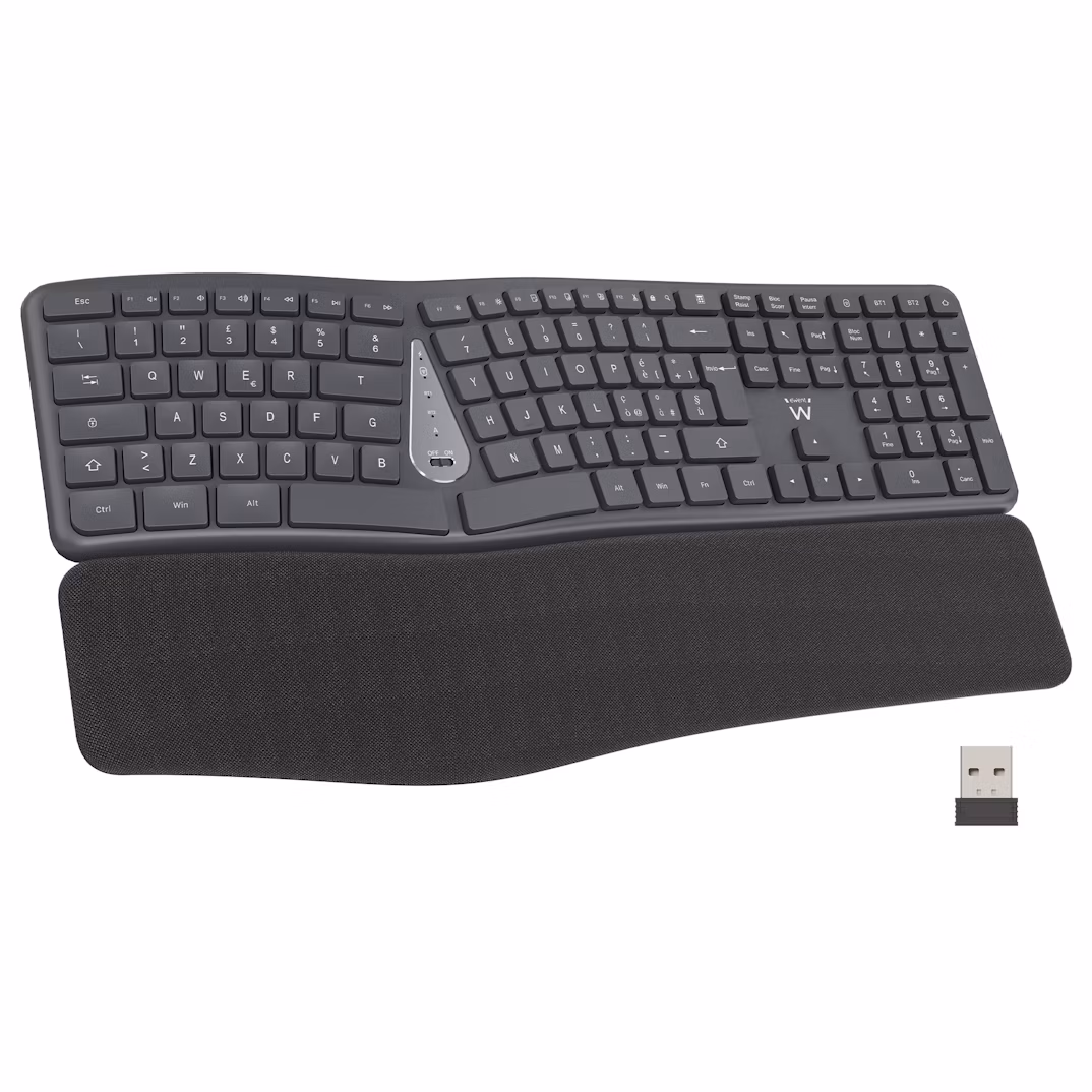 Ewent - Teclado Ewent EW3290 Ergonómico Multimodo Bluetooth/2.4Ghz Wireless PT Preto