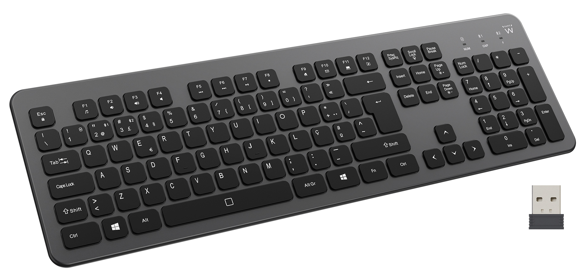 Ewent - Teclado Ewent EW3297 Illuminated Wireless Multimode Bluetooth/2.4Ghz Wireless PT Preto