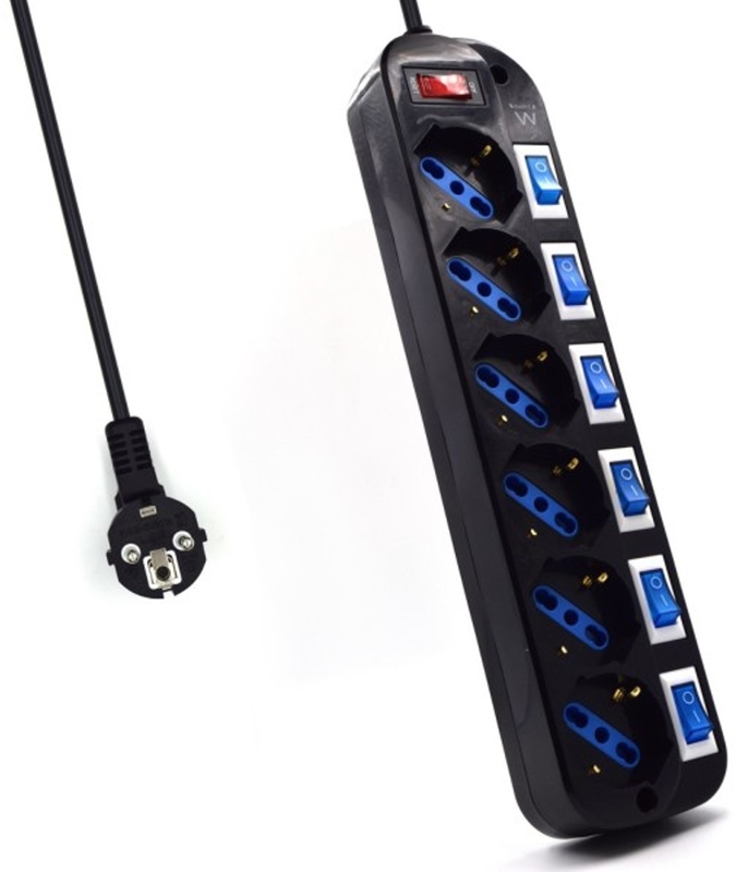 Ewent - Régua Ewent 6 Tomadas 16A com Switch Individual On/Off 1.5 M