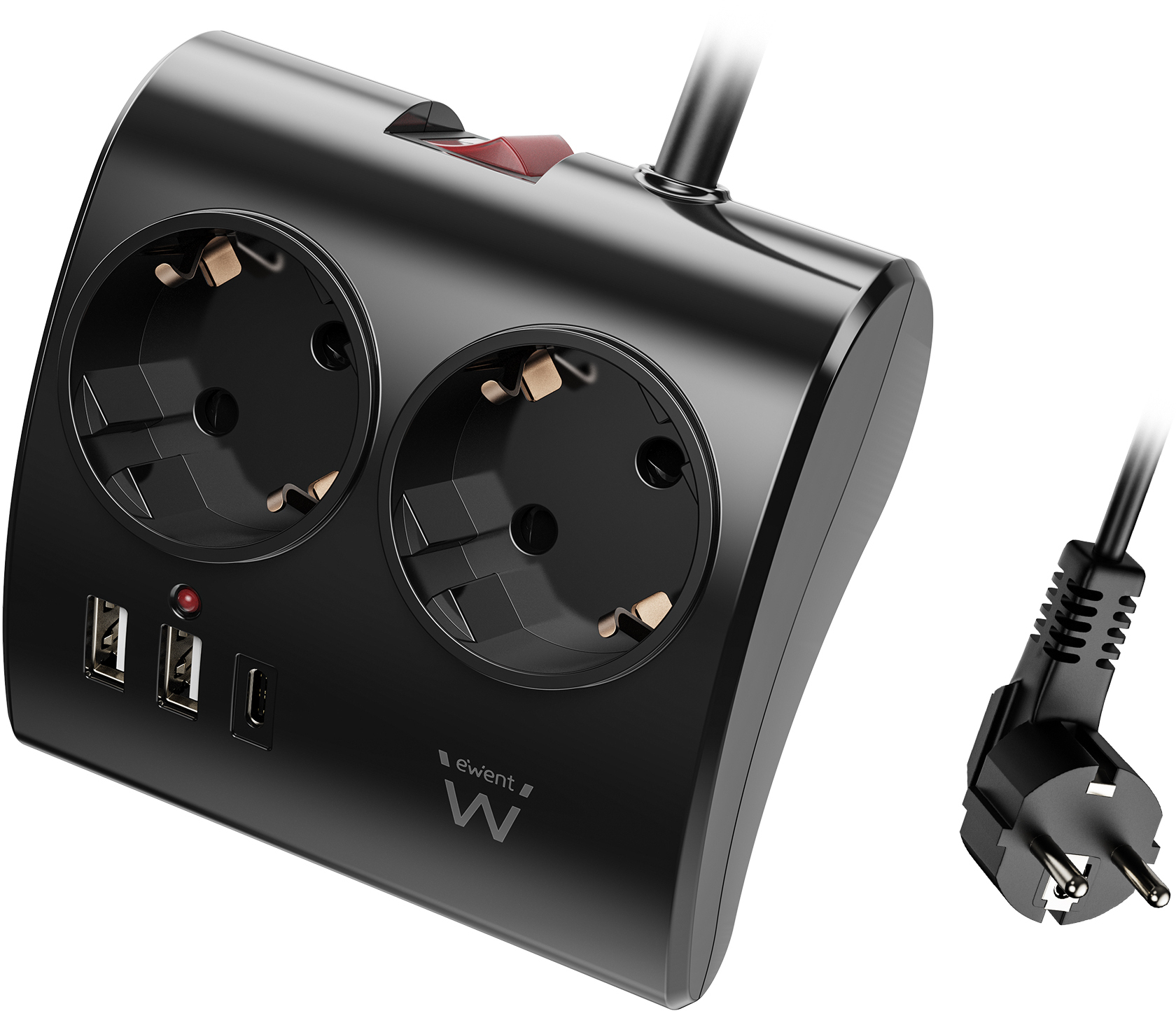 Picture of Picture of Tomada Ewent EW3871 Desktop Power Strip 2 Tomadas Schuko 16A + 2 USB-A + 1USB-C 1.5m Preta