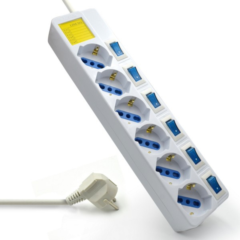Ewent - Régua Ewent 6 Tomadas 16A com Switch Individual On/Off 5 M Branco