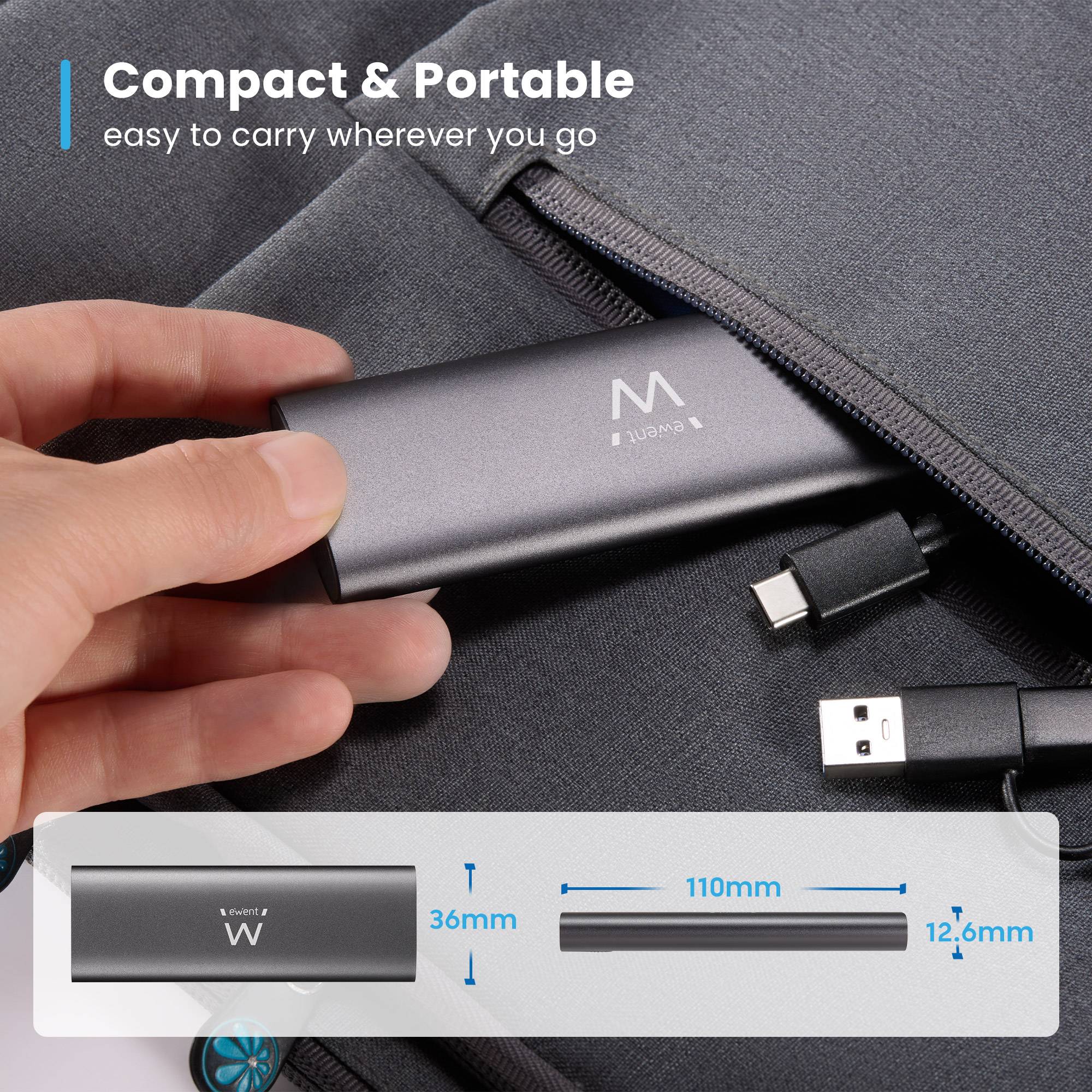 Ewent - Caixa Externa M.2 Ewent EW7061 USB-C 3.2 Gen2 NVMe/SATA Cinza Screwless