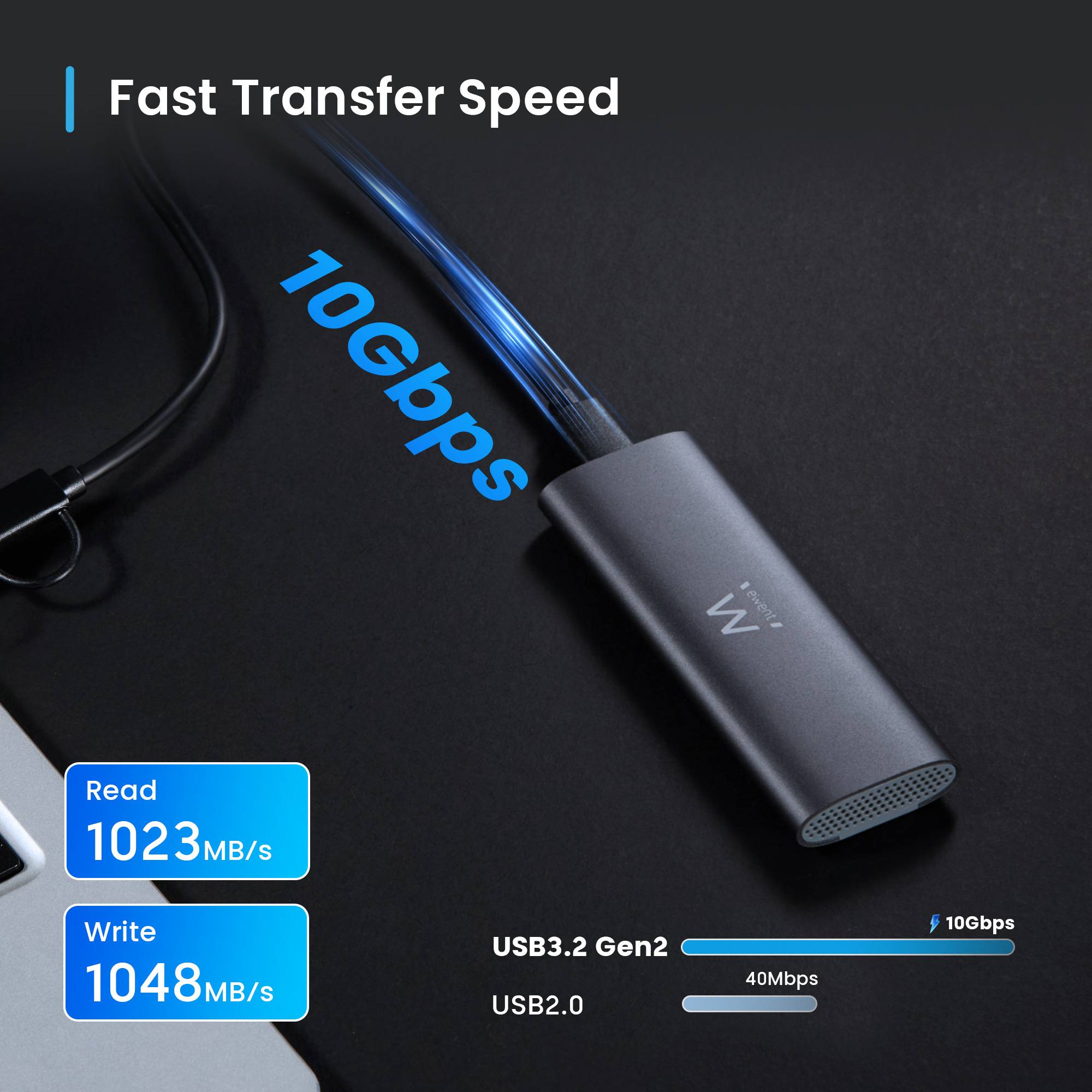 Ewent - Caixa Externa M.2 Ewent EW7061 USB-C 3.2 Gen2 NVMe/SATA Cinza Screwless