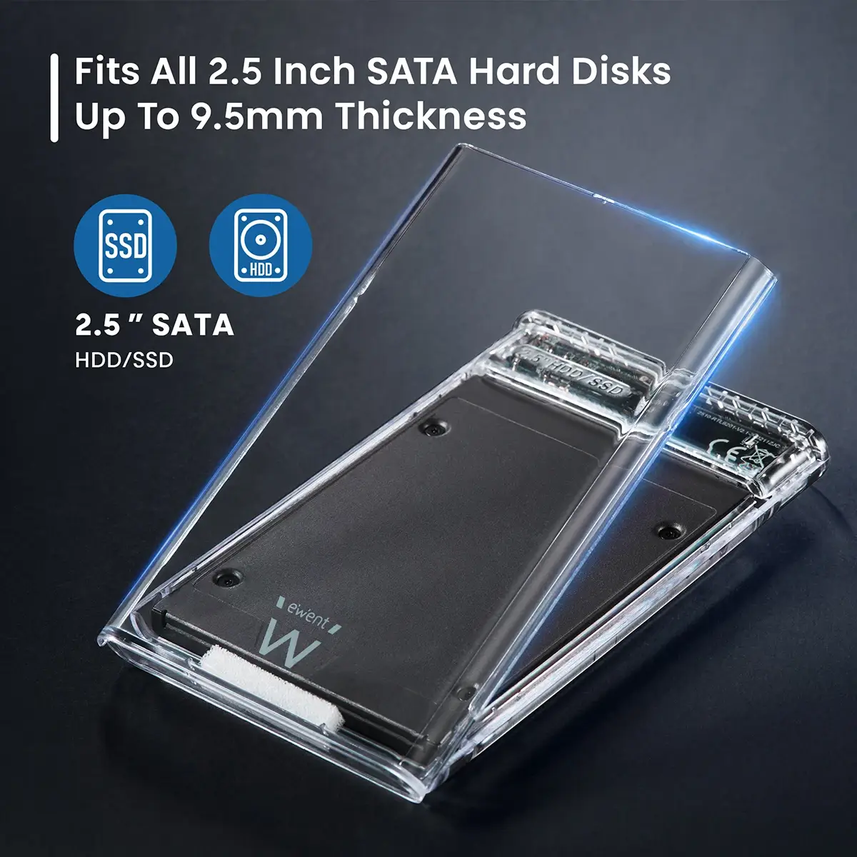 Ewent - Caixa Externa 2.5" Ewent EW7064 USB 3.2 Gen1 (USB 3.0) HDD/SSD Transparente Screwless