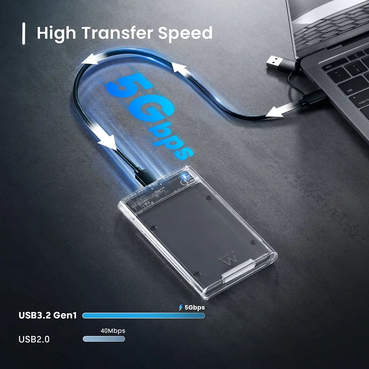 Ewent - Caixa Externa 2.5" Ewent EW7064 USB 3.2 Gen1 (USB 3.0) HDD/SSD Transparente Screwless