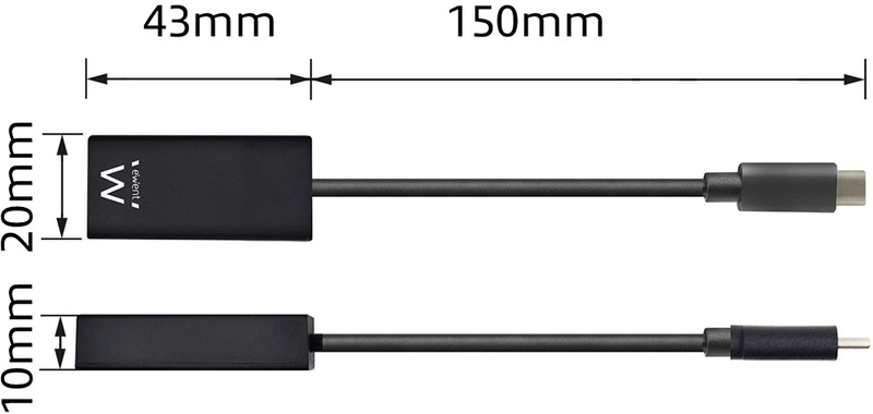 Ewent - Cabo Conversor Ewent USB C Macho > HDMI 4K Preto
