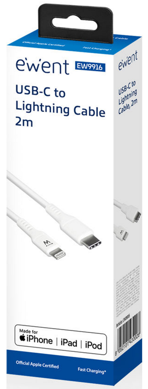 Ewent - Cabo Ewent USB/C para Lightning 2 M Branco