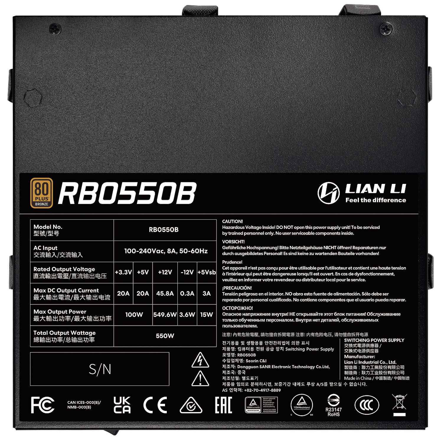Lian Li - Fonte Semi-Modular Lian Li RB 550W 80+ Bronze Preto