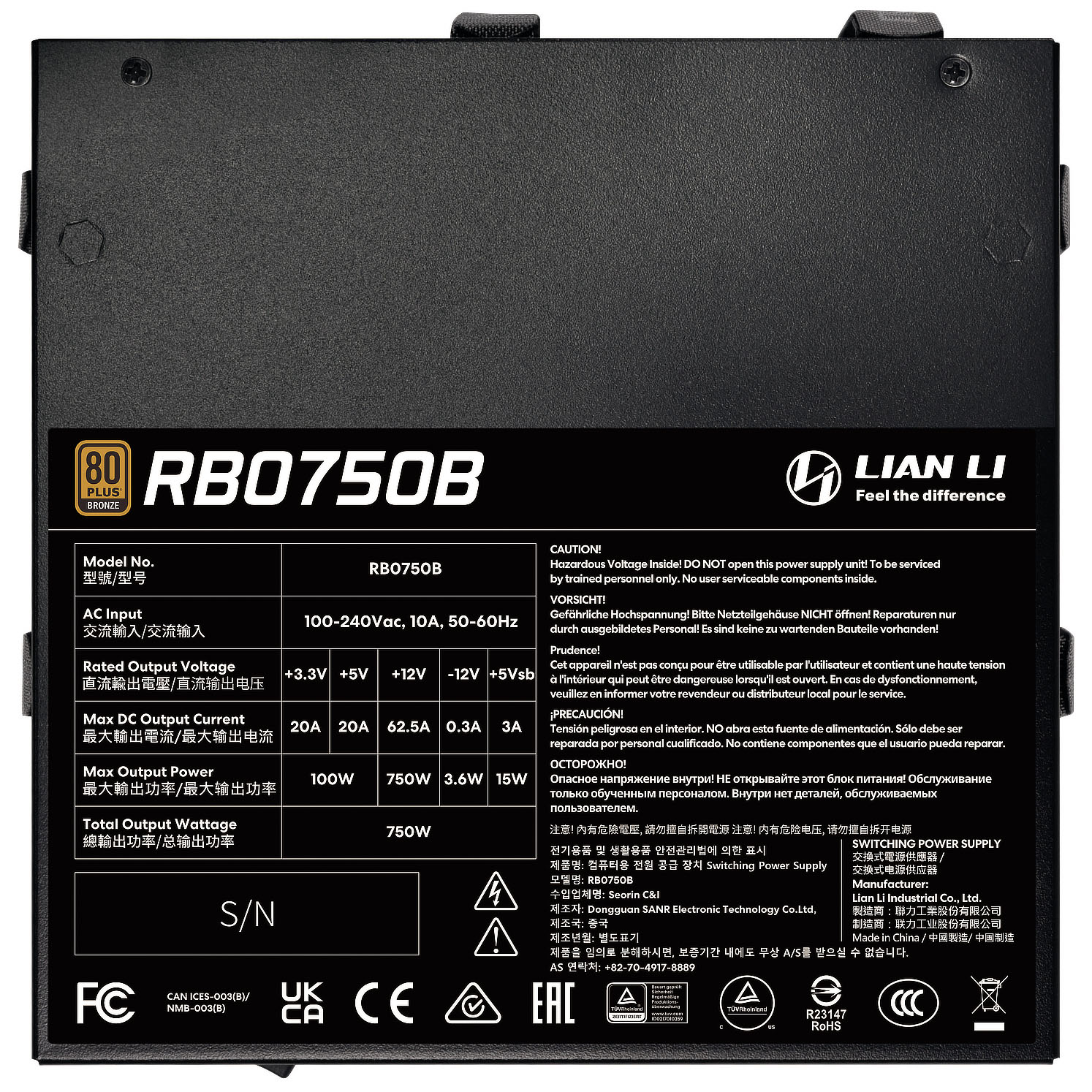 Lian Li - Fonte Semi-Modular Lian Li RB 750W 80+ Bronze Preto