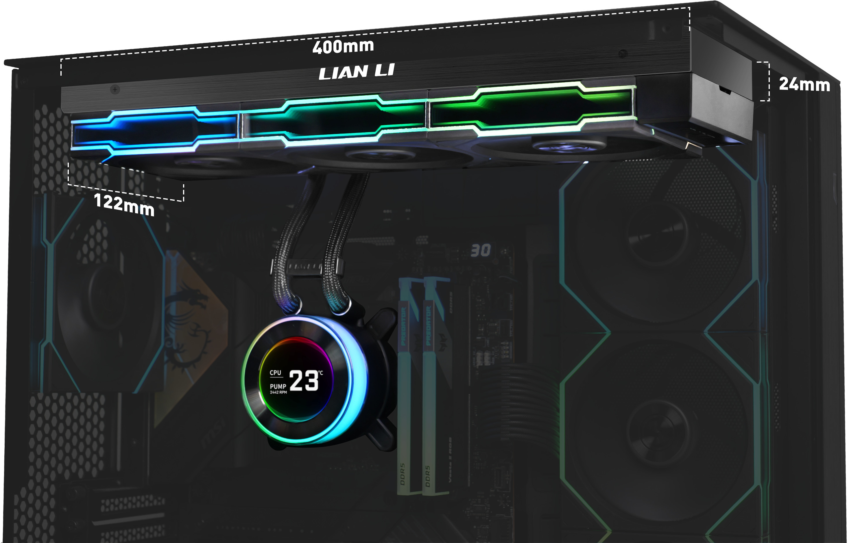Lian Li - Water Cooler CPU AIO Lian Li HydroShift II LCD 360TL Wireless Preto - 360mm