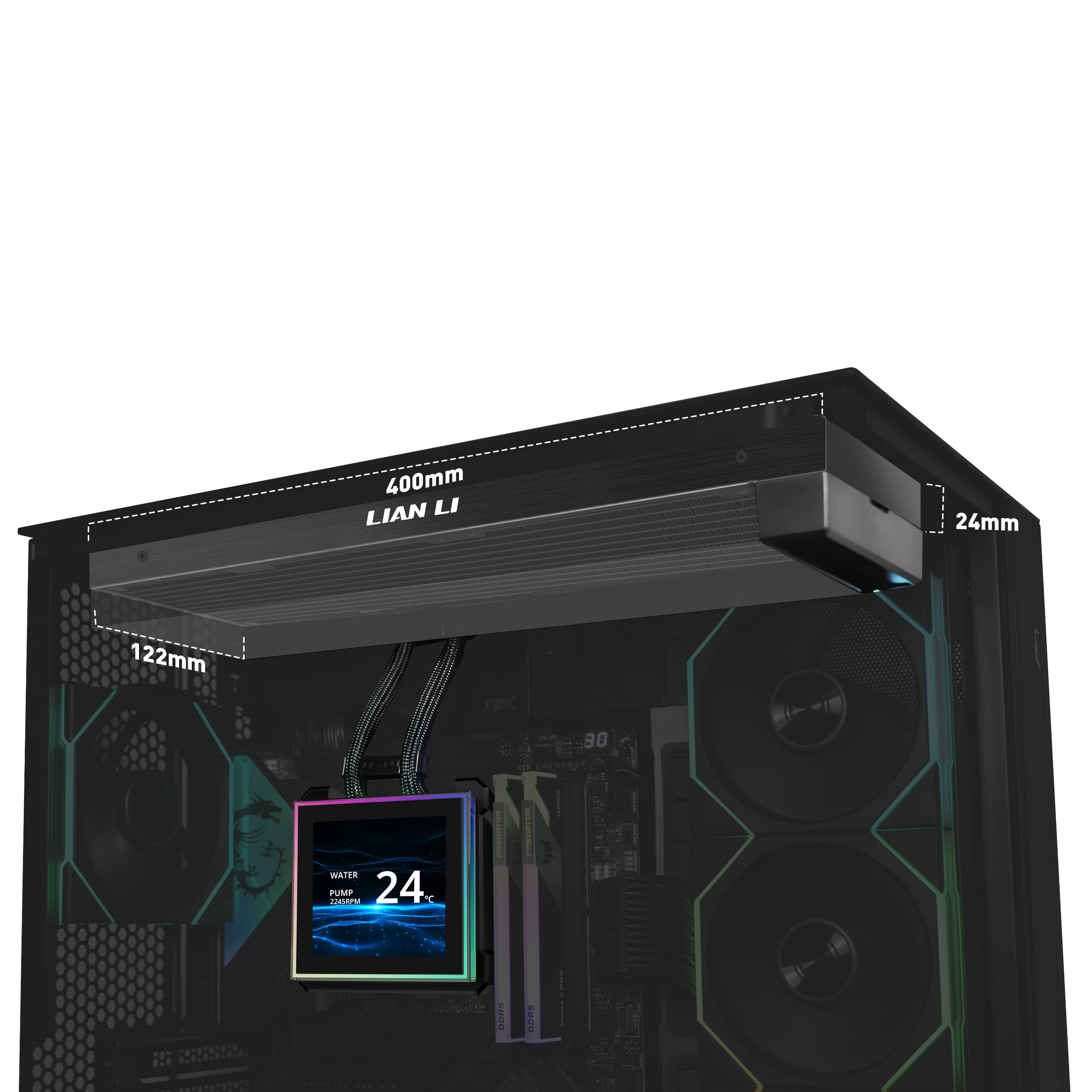 Lian Li - Water Cooler CPU AIO Lian Li HydroShift II LCD-S 360N Preto - 360mm S/Ventoinhas