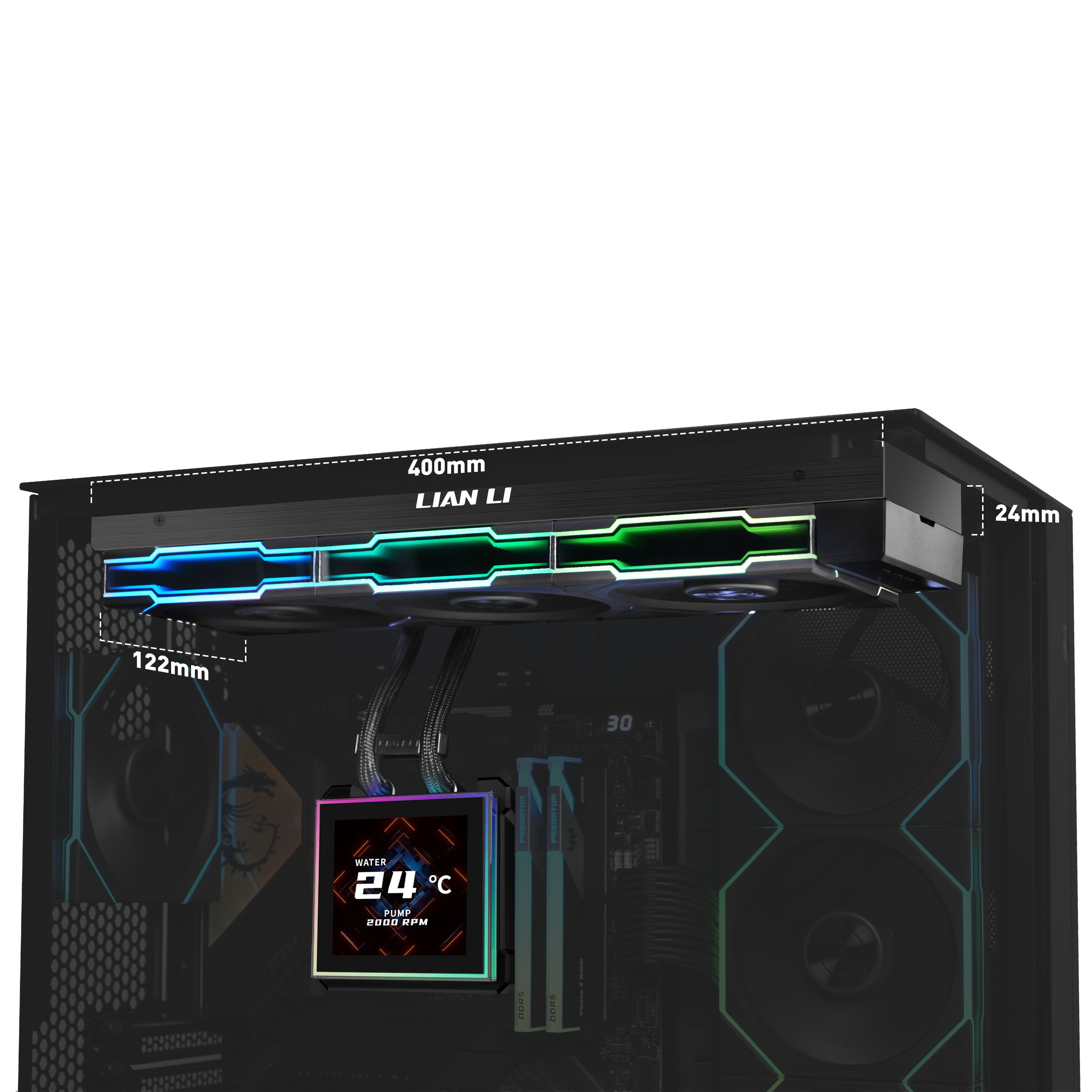 Lian Li - Water Cooler CPU AIO Lian Li HydroShift II LCD-S 360TL Wireless Preto - 360mm