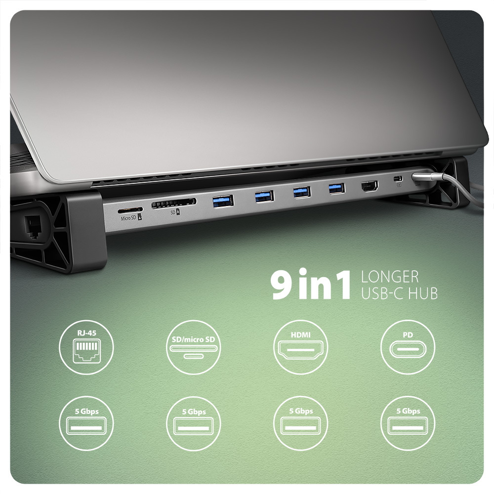Picture of Picture of HUB USB AXAGON HMC-10HLS, USB 5Gbps hub, 4x USB-A, HDMI 4K/60Hz, RJ-45, SD/microSD, PD 100W