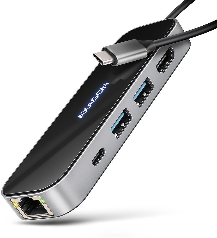 Picture of Picture of Multiport-Hub AXAGON HMC-6GLN 2x USB-A 5Gbps, 1x USB-C 5Gbps, 4K/60Hz HDMI, RJ-45, USB 3.2 Gen 1 hub, PD 100W, 20cm USB-C cable