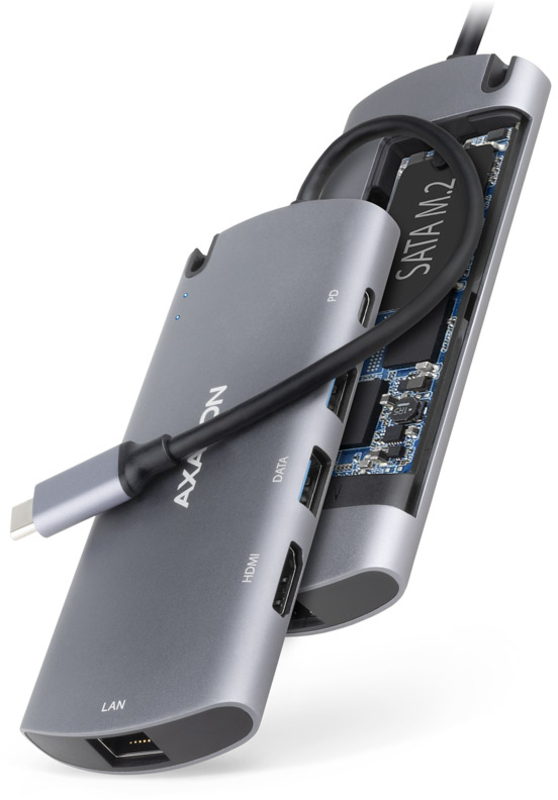 AXAGON - Multiport-Hub AXAGON HMC-6M2, USB 3.0, M.2-SATA, HDMI, Gbit-LAN, 2x USB-A, 1x USB-C