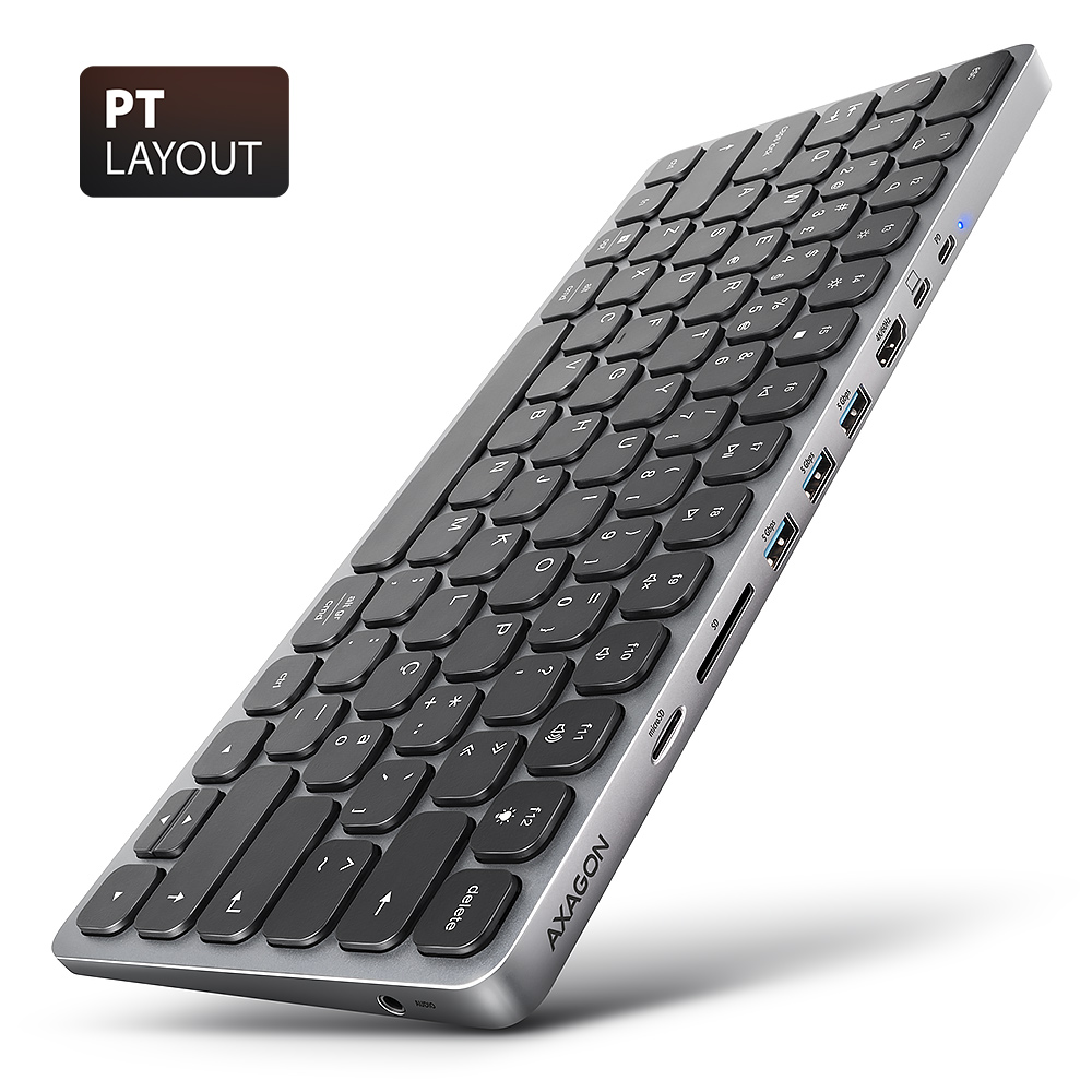 Picture of Picture of Teclado c/ HUB AXAGON HMC-KB keyboard USB-C 5Gbps, microSD/SD, 3x USB-A, HDMI 4K/60Hz, PD 100W, Audio, PT layout