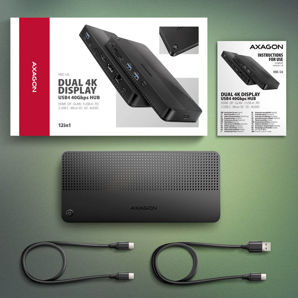 Picture of Picture of AXAGON HMC-U4 USB4 dock, 3x USB-A, 2x USB-C, HDMI & DP 8K/30Hz, RJ-45, SD/mSD, audio, PD