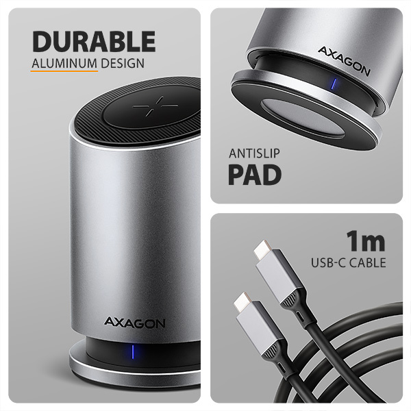 AXAGON - HUB AXAGON HMC-WL9 USB 10Gbps, Qi wireless charging, 3×USB-A, USB-C, HDMI & DisplayPort 4K/60Hz, RJ-45, PD 100W