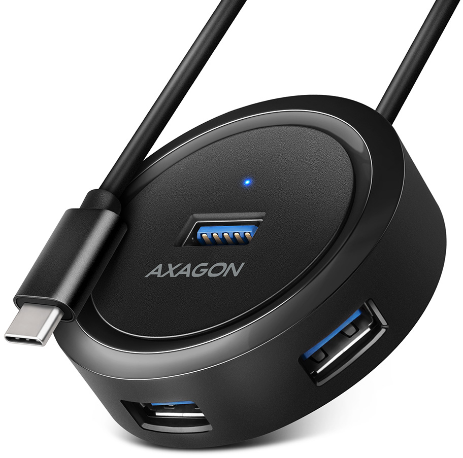 Picture of Picture of HUB USB-C AXAGON HUE-P1C 4x USB 3.2 Gen 1 ROUND, micro USB power IN