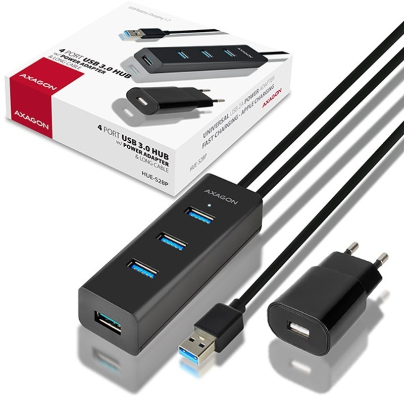 AXAGON - HUB de carregamento AXAGON HUE-S2BP 4x USB3.0, MicroUSB Charging, Incl. AC Adapter