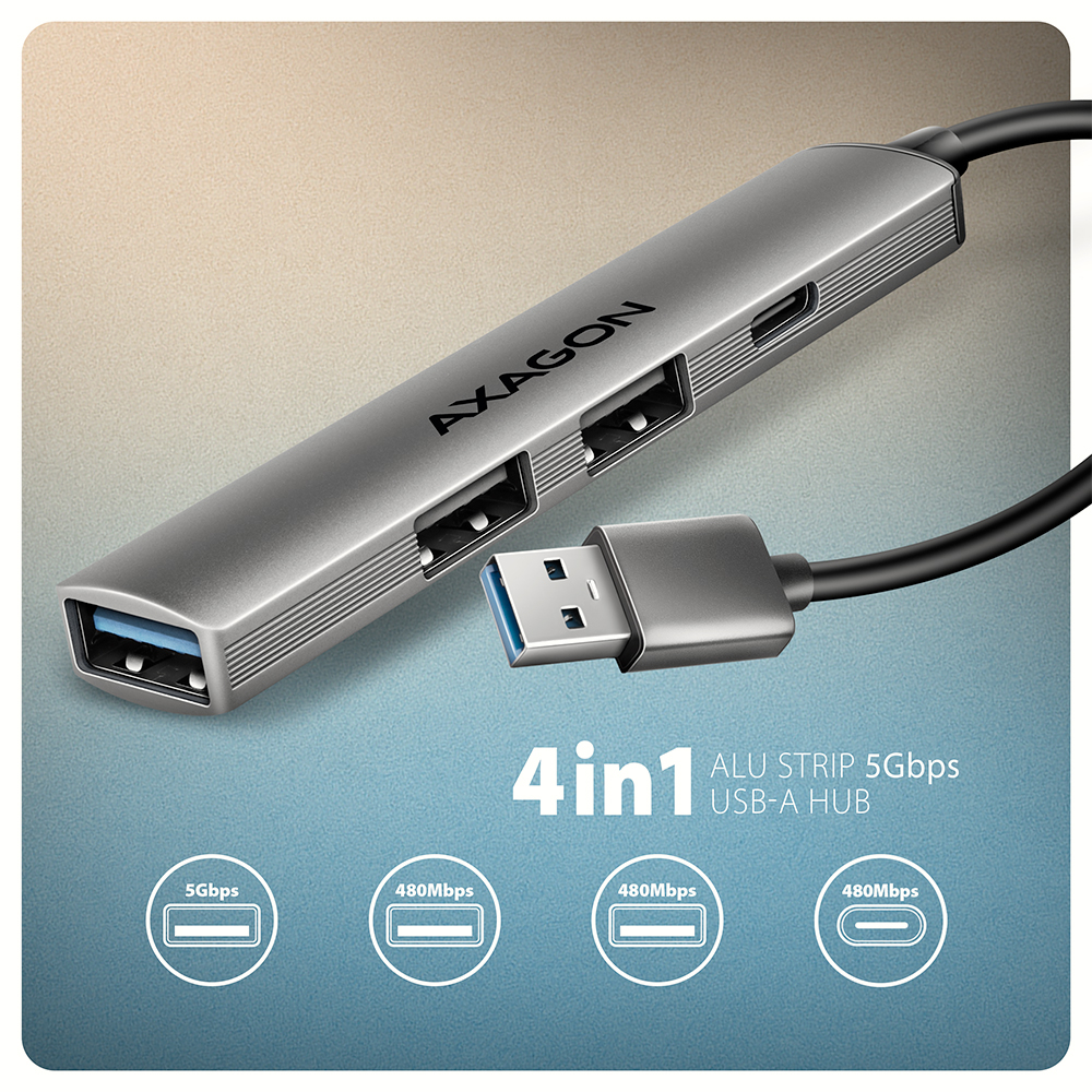 AXAGON - HUB USB AXAGON HUE-STA 1x USB-A 5Gbps + 2x USB-A + 1x USB-C, cabo USB-A 12 cm