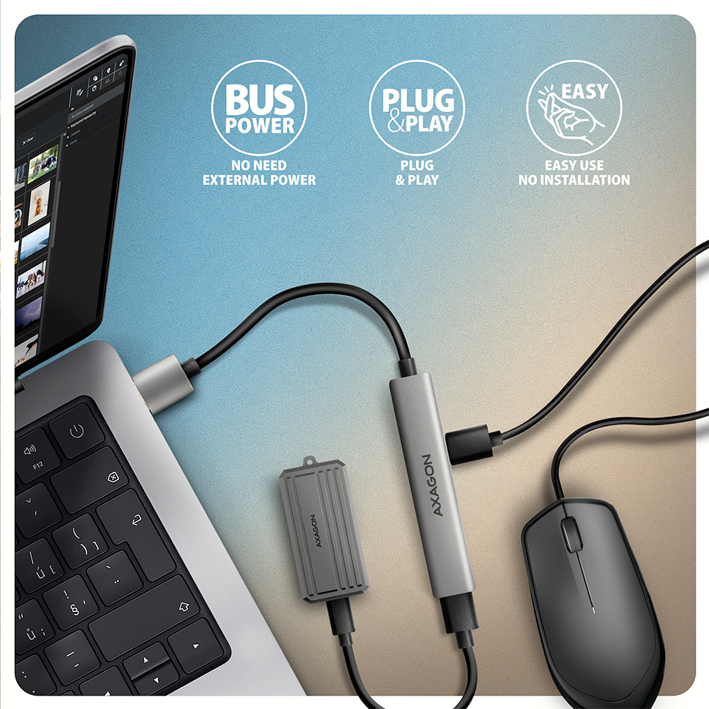 AXAGON - HUB USB AXAGON HUE-STA 1x USB-A 5Gbps + 2x USB-A + 1x USB-C, cabo USB-A 12 cm