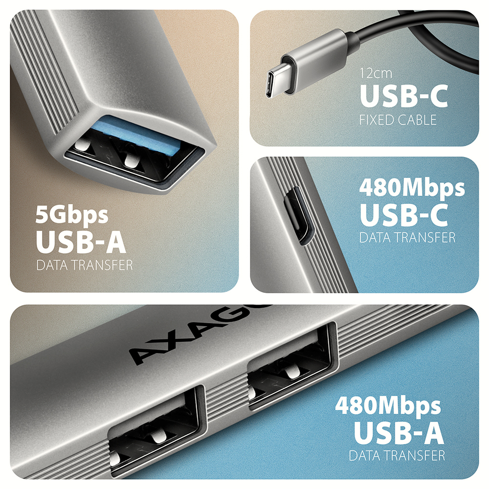 AXAGON - HUB USB AXAGON HUE-STC 1x USB-A 5Gbps + 2x USB-A + 1x USB-C, cabo USB-C 12 cm