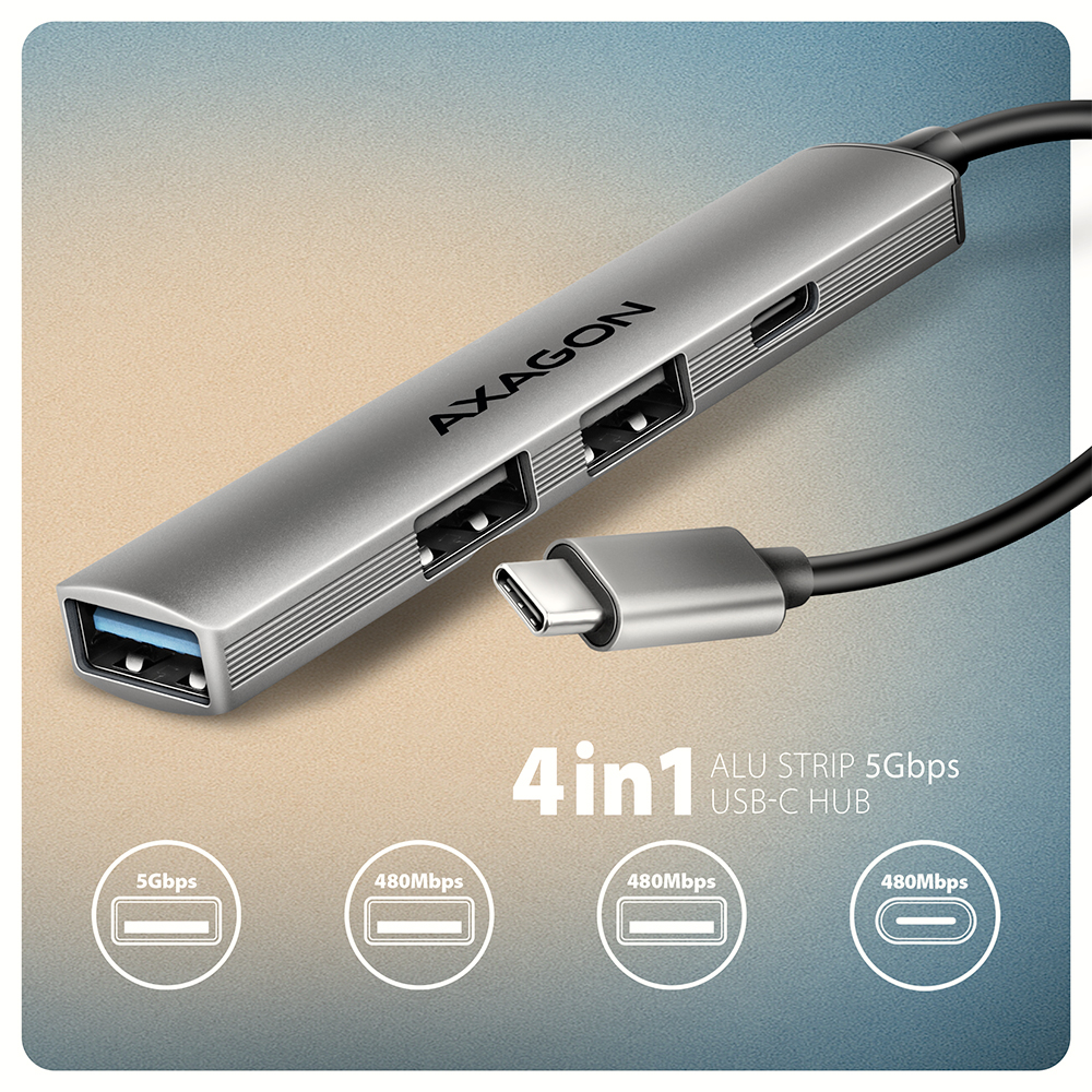 AXAGON - HUB USB AXAGON HUE-STC 1x USB-A 5Gbps + 2x USB-A + 1x USB-C, cabo USB-C 12 cm