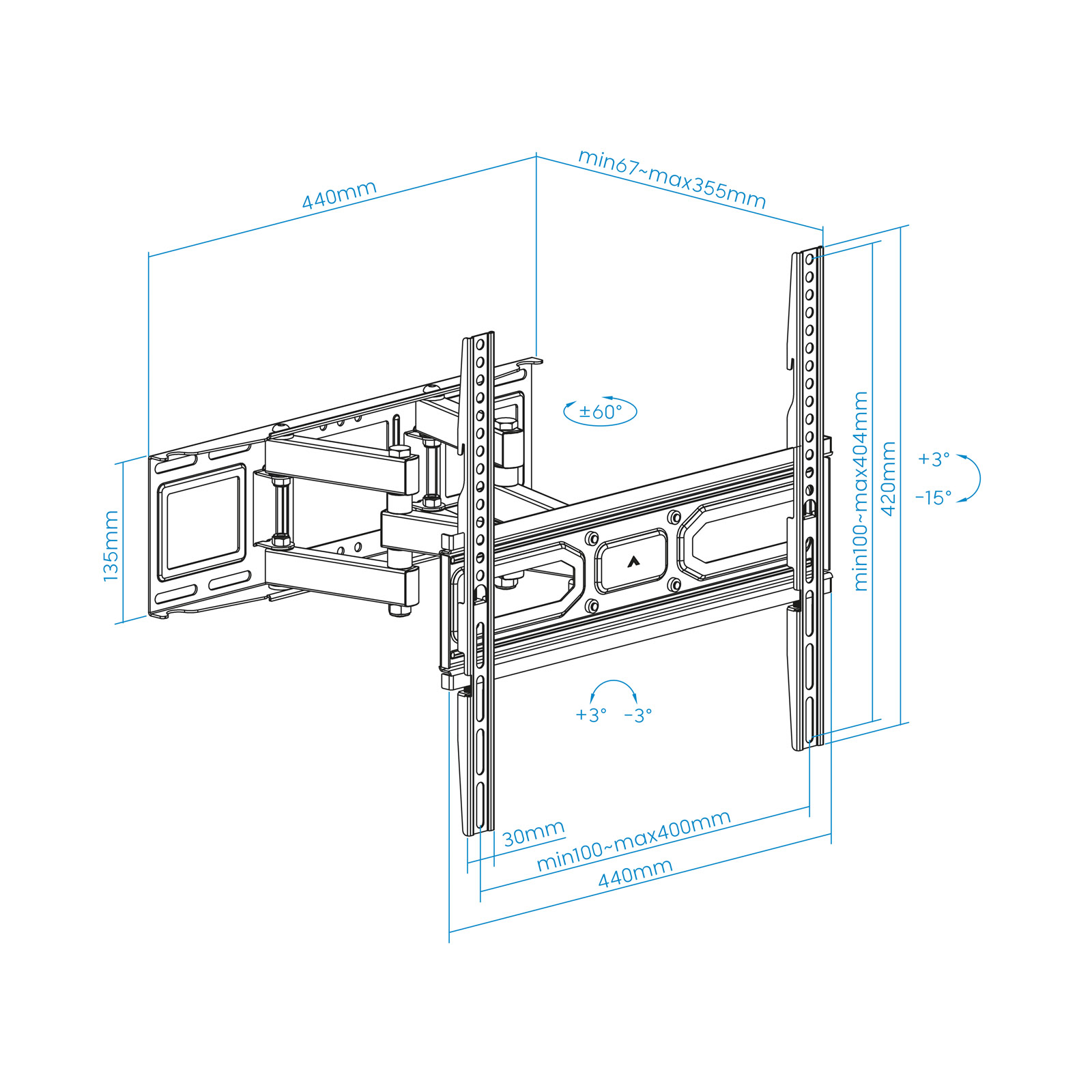 Tooq - Suporte de Parede Tooq Tilt 6 Pivots 32" a 70" Max. 40kg Preto