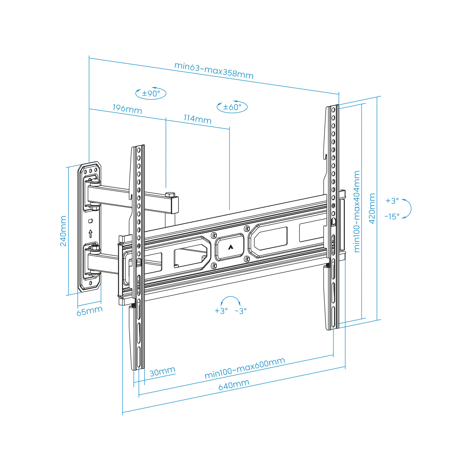 Tooq - Suporte de Parede Tooq Tilt 3 Pivots 37" a 70" Max. 35kg Preto