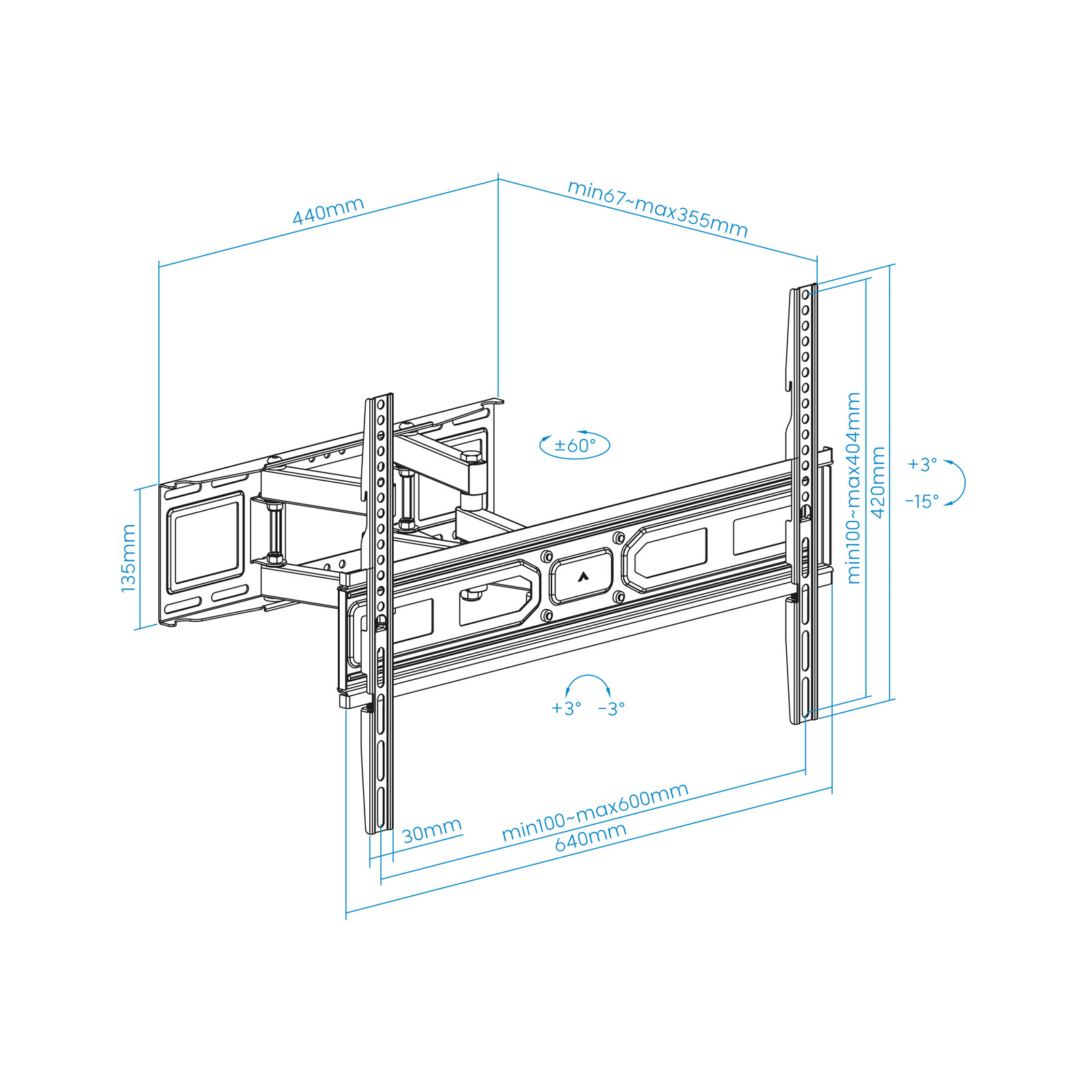 Tooq - Suporte de Parede Tooq Tilt 6 Pivots 32" a 80" Max. 40kg Preto