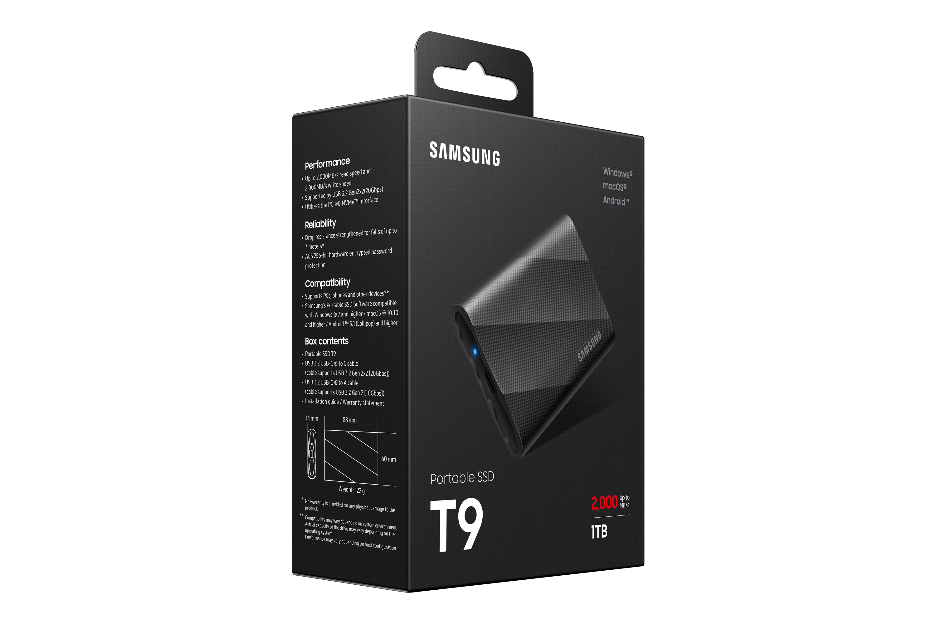 Samsung - SSD Externo Samsung Portable T9 1TB USB3.2 Gen2 Preto (2000/1950MB/s)