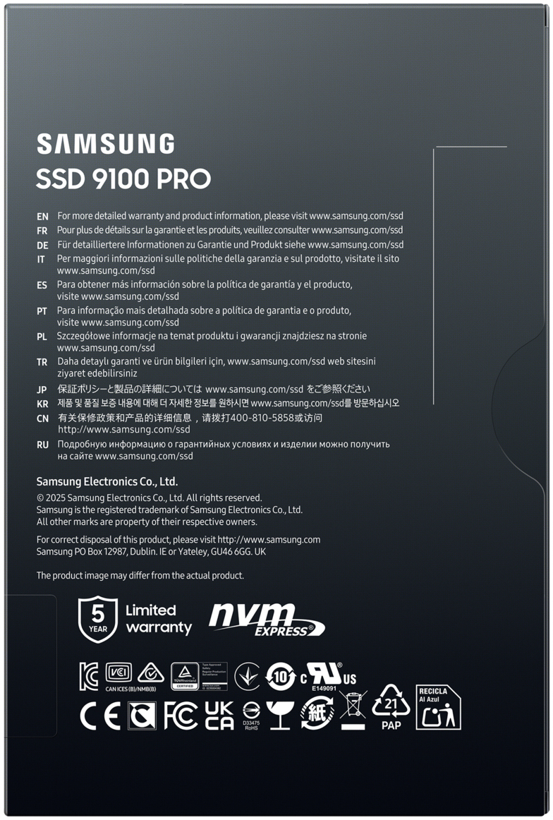 Samsung - SSD Samsung 9100 Pro 4TB Gen5 M.2 NVMe (14700/13300MB/s)