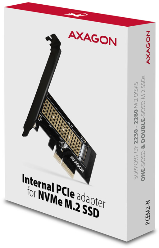 AXAGON - Adaptador PCIe-3.0-x4 AXAGON PCEM2-N, 1x M.2/NVMe/SSD com dissipador passivo