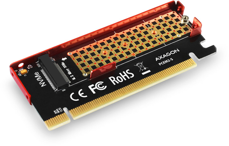AXAGON - Adaptador PCIe-3.0-x16 AXAGON PCEM2-N, 1x M.2/NVMe/SSD com dissipador passivo