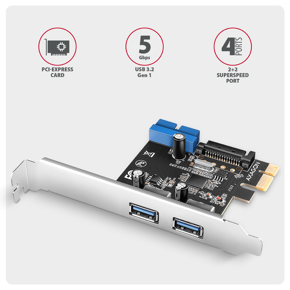 Picture of Picture of Adaptador PCIe AXAGON PCEU-232RS PCIe card - 2+2x USB 5Gbps port, SATA power