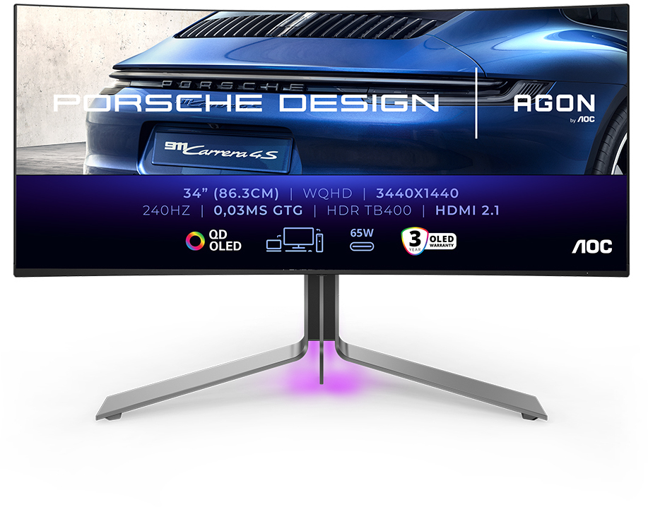 Picture of Picture of Monitor AGON by AOC Porsche Design 34" PD34 QD-OLED WQHD 240Hz 0.3ms Adaptive Sync HDR True Black 400