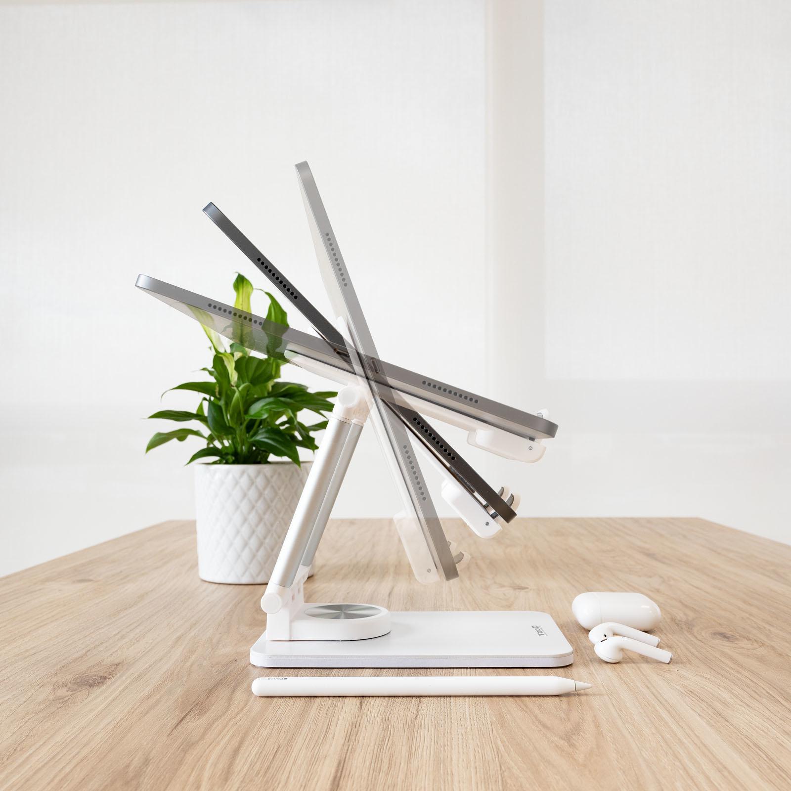 Tooq - Suporte de Mesa Tooq Rotativo Ajustável p/ Tablet Max. 13" Branco