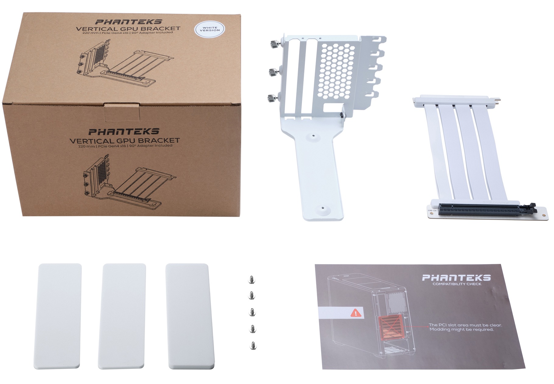 Phanteks - GPU Bracket Phanteks+Cabo PCI-E 4.0x16 Fita Riser 22cm Branco