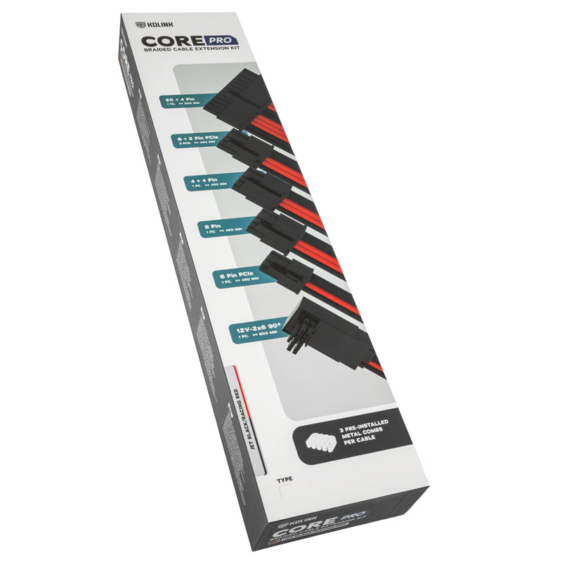 Kolink - Kit de Extensão Kolink Core Pro 12V-2x6 Type 2 - Jet Black/Racing Red