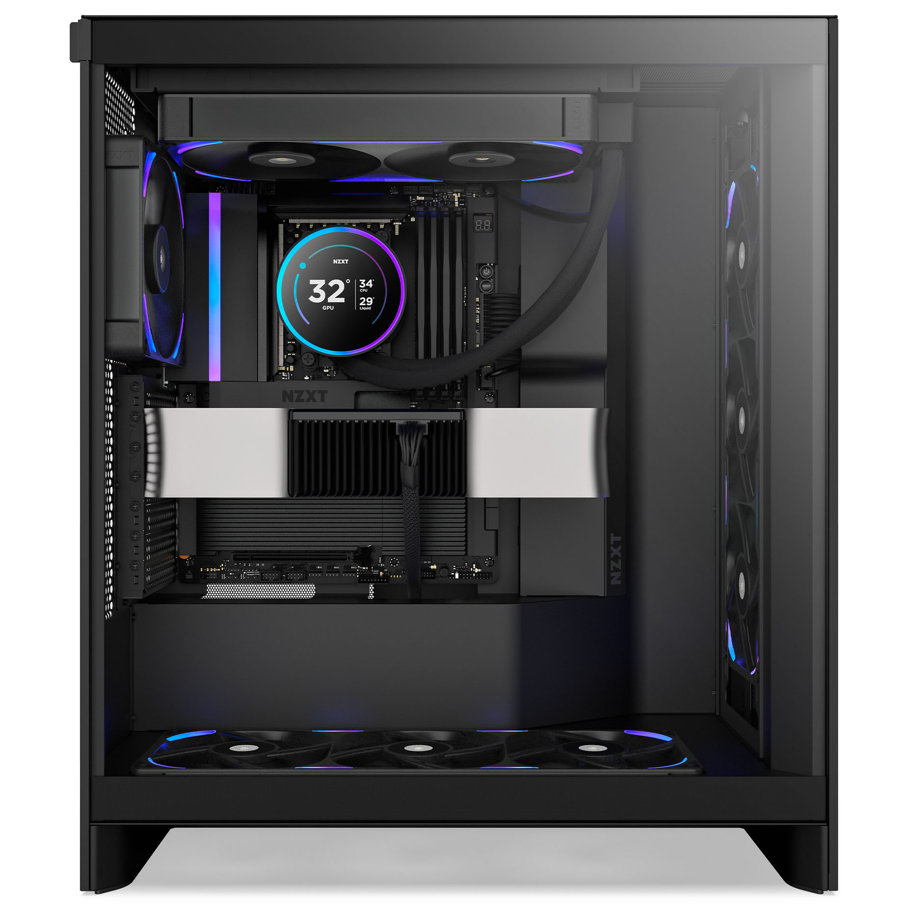 NZXT - Ventoinha NZXT F280X Perfomance RGB Single-Frame Pretas - Dupla Ventoínha 140mm (280mm)