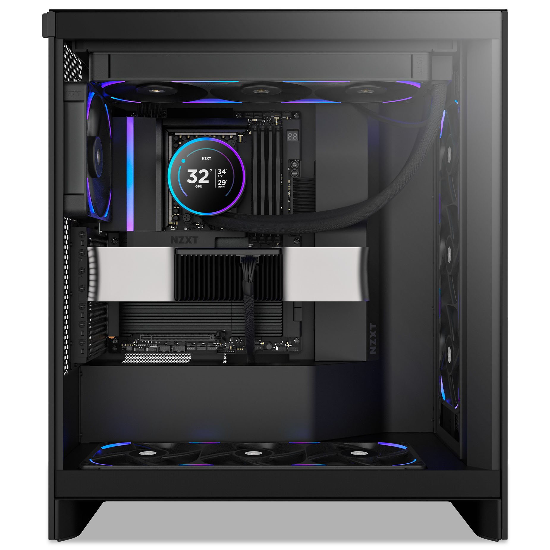 NZXT - Ventoinha NZXT F360x Perfomance RGB 120mm - Single-Frame Pretas - Tripla Ventoínha 120mm (360mm)