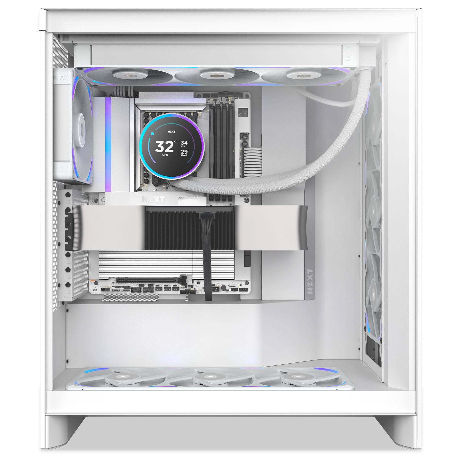 NZXT - Ventoinha NZXT F360x Perfomance RGB 120mm - Single-Frame Brancas - Tripla Ventoínha 120mm (360mm)