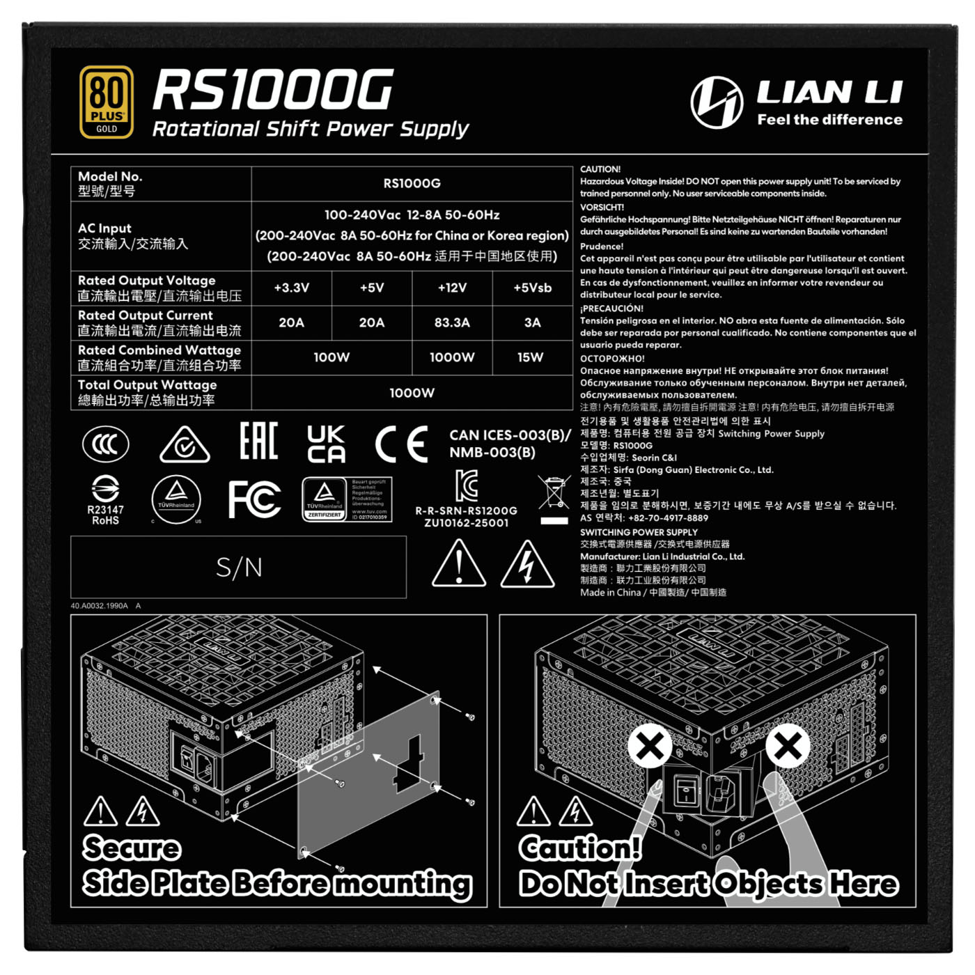 Lian Li - Fonte Modular Lian Li RS 1000W 80+ Gold Preto (C/Hub)