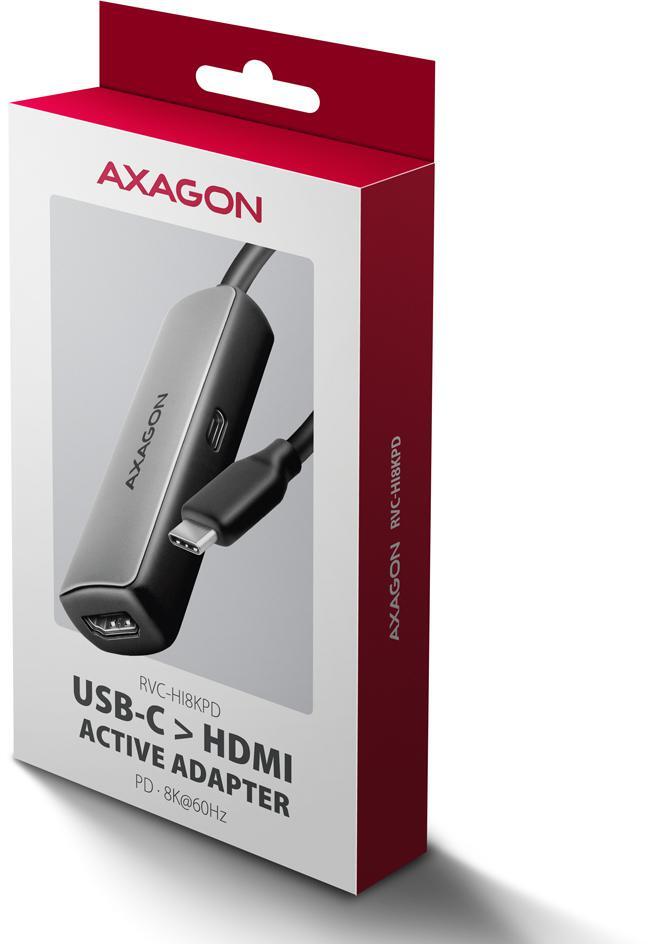 AXAGON - Cabo AXAGON RVC-HI8KPD -> HDMI 2.1 adapter 8K/60Hz  4K/144Hz Aluminum, 1,8m