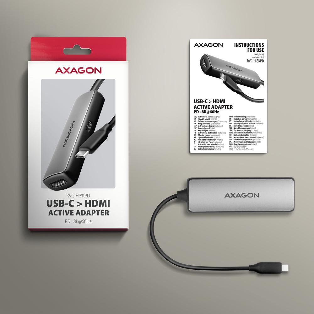 AXAGON - Cabo AXAGON RVC-HI8KPD -> HDMI 2.1 adapter 8K/60Hz  4K/144Hz Aluminum, 1,8m