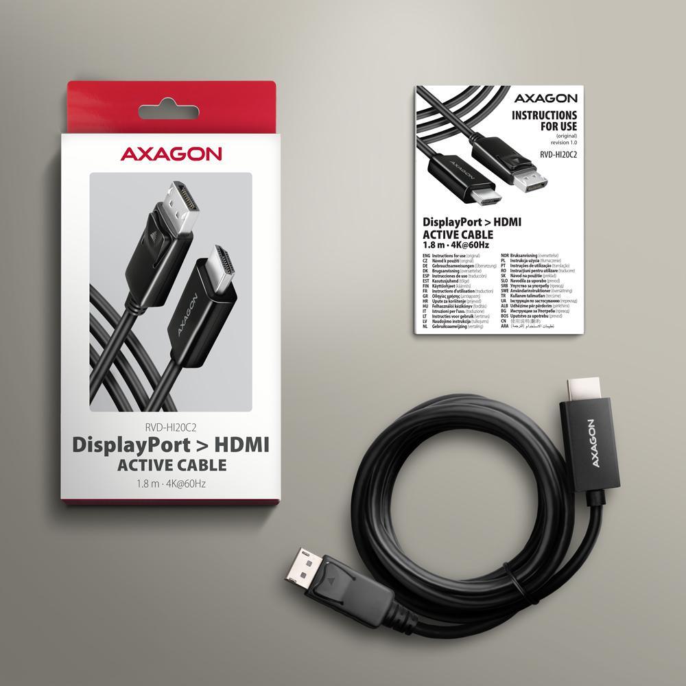 AXAGON - Adaptador Mini AXAGON RVD-HI20C2 DisplayPort para HDMI, 4K/60Hz 1,8m