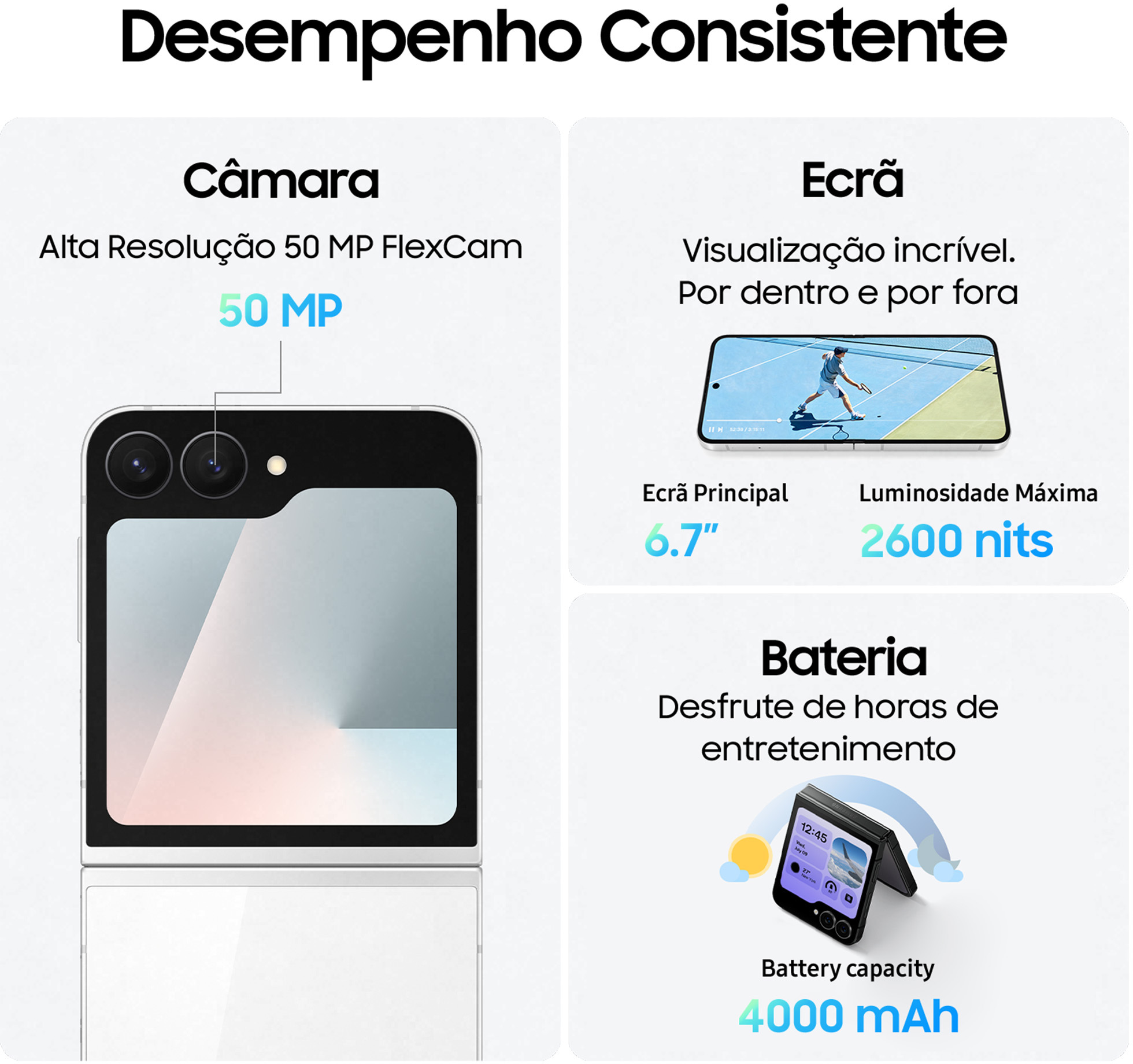 Samsung - Smartphone Samsung Galaxy Z Flip 7 FE 5G 6.7" (12 /256GB) 120Hz Branco